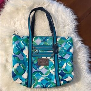 Coach Blue and Green Geometric Tote